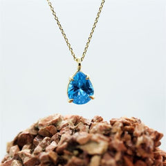 Sarı Altın 14 Ayar Blue Topaz Kolye - Sarı altın - inci yüzük - pırlanta - Yüzük -pırlanta yüzük - inci yüzük - yüzük - yüzükler - altın yüzük modelleri