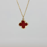 Sarı Altın Kırmızı Mineli Yonca Kolye