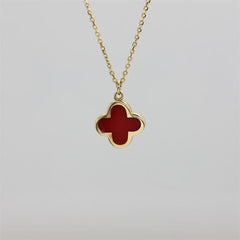 Sarı Altın Kırmızı Mineli Yonca Kolye