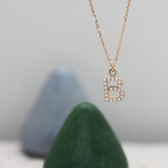 Rose Altın 14 Ayar B Harfi Kolye - Beyaz altın - Sarı altın - inci Kolye - pırlanta - Kolye -pırlanta Kolye - inci Kolye - Kolye çeşitleri - Kolyeler - altın Kolye modelleri