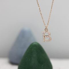 Rose Altın 14 Ayar B Harfi Kolye - Beyaz altın - Sarı altın - inci Kolye - pırlanta - Kolye -pırlanta Kolye - inci Kolye - Kolye çeşitleri - Kolyeler - altın Kolye modelleri