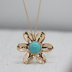 Rose Altın 14 Ayar Firuze Taşlı Papatya Kolye - Beyaz altın - Sarı altın - inci Kolye - pırlanta - Kolye -pırlanta Kolye - inci Kolye - Kolye çeşitleri - Kolyeler - altın Kolye modelleri