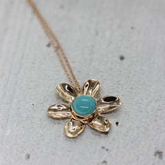 Rose Altın 14 Ayar Firuze Taşlı Papatya Kolye - Beyaz altın - Sarı altın - inci Kolye - pırlanta - Kolye -pırlanta Kolye - inci Kolye - Kolye çeşitleri - Kolyeler - altın Kolye modelleri