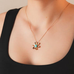 Rose Altın 14 Ayar Firuze Taşlı Papatya Kolye - Beyaz altın - Sarı altın - inci Kolye - pırlanta - Kolye -pırlanta Kolye - inci Kolye - Kolye çeşitleri - Kolyeler - altın Kolye modelleri