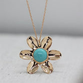 Rose Altın 14 Ayar Firuze Taşlı Papatya Kolye - Beyaz altın - Sarı altın - inci Kolye - pırlanta - Kolye -pırlanta Kolye - inci Kolye - Kolye çeşitleri - Kolyeler - altın Kolye modelleri