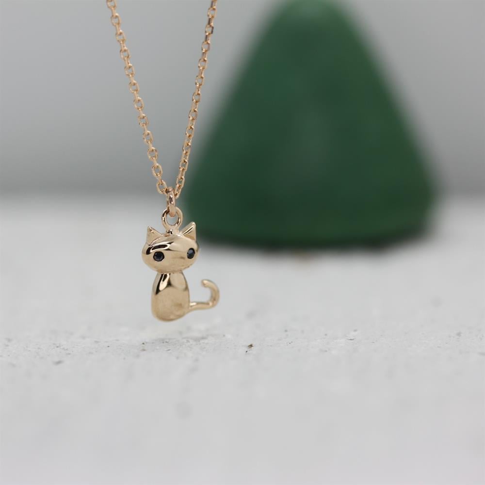 Rose Altın 14 Ayar Kedi Kolye - Beyaz altın - Sarı altın - inci Kolye - pırlanta - Kolye -pırlanta Kolye - inci Kolye - Kolye çeşitleri - Kolyeler - altın Kolye modelleri