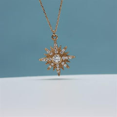 Rose Altın 14 Ayar Kuzey Yıldızı Kolye - Beyaz altın - Sarı altın - inci Kolye - pırlanta - Kolye -pırlanta Kolye - inci Kolye - Kolye çeşitleri - Kolyeler - altın Kolye modelleri