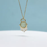 Sarı Altın 14 Ayar Yeşim Işıltısı Kolye - Beyaz altın - Sarı altın - inci kolye - pırlanta - Kolye -pırlanta kolye - inci kolye - kolye çeşitleri - kolyeler - altın kolye modelleri