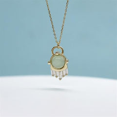 Sarı Altın 14 Ayar Yeşim Işıltısı Kolye - Beyaz altın - Sarı altın - inci kolye - pırlanta - Kolye -pırlanta kolye - inci kolye - kolye çeşitleri - kolyeler - altın kolye modelleri