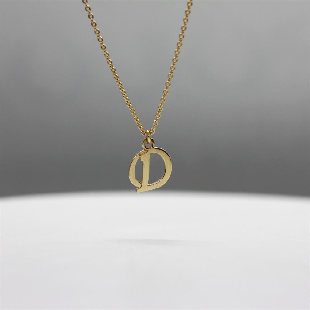 Sarı Altın 14 Ayar D Kolye - Beyaz altın - Sarı altın - inci kolye - pırlanta - Kolye -pırlanta kolye - inci kolye - kolye çeşitleri - kolyeler - altın kolye modelleri