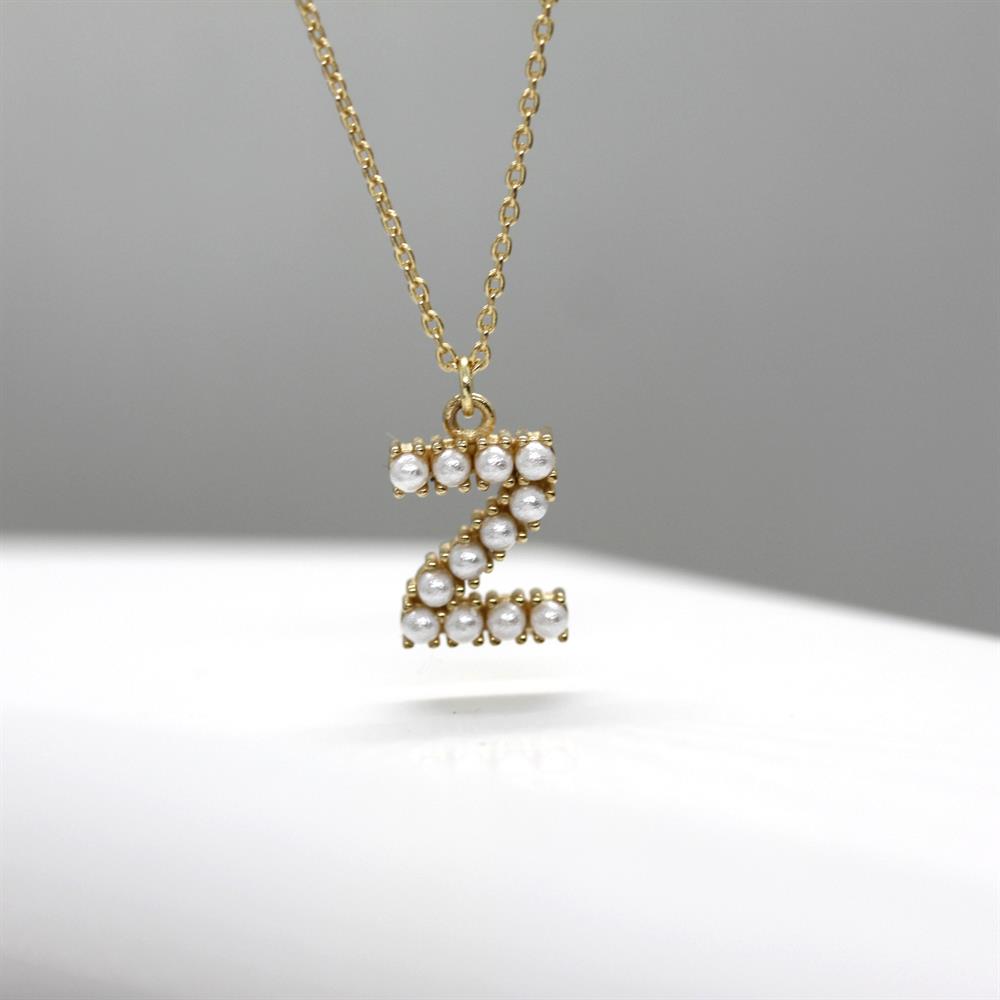 Sarı Altın 14 Ayar İncili Z Harfi - Tac diamond - Sarı altın - inci kolye - pırlanta - kolye -pırlanta kolye - inci kolye - kolye - kolyeler - altın kolye modelleri