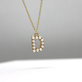 Sarı Altın 14 Ayar İncili D Harfi- Tac diamond - Sarı altın - inci kolye - pırlanta - kolye -pırlanta kolye - inci kolye - kolye - kolyeler - altın kolye modelleri