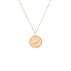 Sarı Altın 14 Ayar Kuzey Yıldızı Madalyon Kolye- Tac diamond - Sarı altın - inci kolye - pırlanta - kolye -pırlanta kolye - inci kolye - kolye - kolyeler - altın kolye modelleri