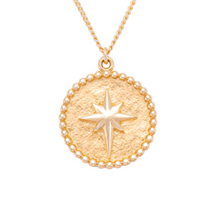 Sarı Altın 14 Ayar Kuzey Yıldızı Madalyon Kolye- Tac diamond - Sarı altın - inci kolye - pırlanta - kolye -pırlanta kolye - inci kolye - kolye - kolyeler - altın kolye modelleri