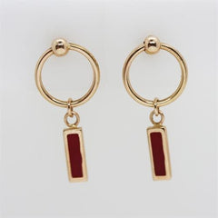 Sarı Altın 14 Ayar Kırmızı Mineli Küpe - Sarı altın - inci Küpe - pırlanta - Küpe -pırlanta Küpe - inci Küpe - Küpe - Küpeler - altın Küpe modelleri