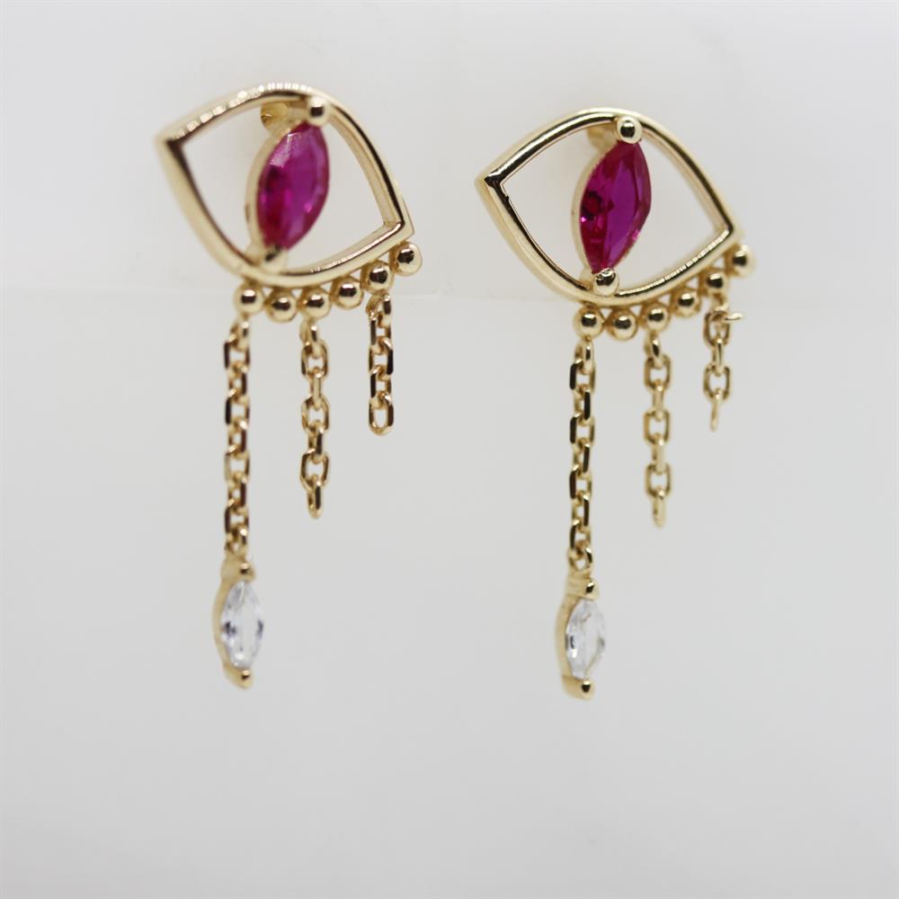 Sarı Altın 14 Ayar Zincirli Göz Küpe - Sarı altın - inci Küpe - pırlanta - Küpe -pırlanta Küpe - inci Küpe - Küpe - Küpeler - altın Küpe modelleri