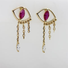 Sarı Altın 14 Ayar Zincirli Göz Küpe - Sarı altın - inci Küpe - pırlanta - Küpe -pırlanta Küpe - inci Küpe - Küpe - Küpeler - altın Küpe modelleri