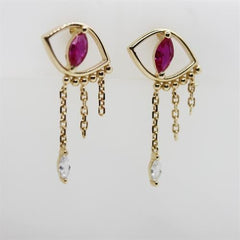 Sarı Altın 14 Ayar Zincirli Göz Küpe - Sarı altın - inci Küpe - pırlanta - Küpe -pırlanta Küpe - inci Küpe - Küpe - Küpeler - altın Küpe modelleri