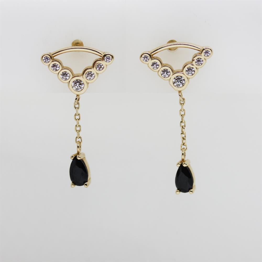 Sarı Altın 14 Ayar Zincirli Mavi Damla Küpe - Sarı altın - inci Küpe - pırlanta - Küpe -pırlanta Küpe - inci Küpe - Küpe - Küpeler - altın Küpe modelleri