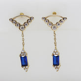 Sarı Altın 14 Ayar Zincirli Mavi Baget Küpe - Sarı altın - inci Küpe - pırlanta - Küpe -pırlanta Küpe - inci Küpe - Küpe - Küpeler - altın Küpe modelleri