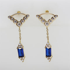 Sarı Altın 14 Ayar Zincirli Mavi Baget Küpe - Sarı altın - inci Küpe - pırlanta - Küpe -pırlanta Küpe - inci Küpe - Küpe - Küpeler - altın Küpe modelleri