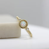 Sarı Altın 14 Ayar Yuvarlak Opal Yüzük - Beyaz altın - Sarı altın - inci yüzük - pırlanta - Yüzük -pırlanta yüzük - inci yüzük - yüzük - yüzükler - altın yüzük modelleri