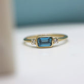 Sarı Altın 14 Ayar Blue Topaz Yüzük - Beyaz altın - Sarı altın - inci yüzük - pırlanta - Yüzük -pırlanta yüzük - inci yüzük - yüzük - yüzükler - altın yüzük modelleri