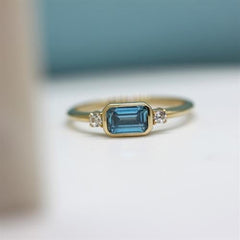 Sarı Altın 14 Ayar Blue Topaz Yüzük - Beyaz altın -  Sarı altın - inci yüzük - pırlanta - Yüzük -pırlanta yüzük - inci yüzük - yüzük - yüzükler - altın yüzük modelleri