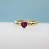 Sarı Altın 14 Ayar Kırmızı Taşlı Kalp Yüzük - Sarı altın - inci yüzük - pırlanta - Yüzük -pırlanta yüzük - inci yüzük - yüzük - yüzükler - altın yüzük modelleri