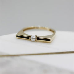 Sarı Altın 14 Ayar Black Line Yüzük - Tac diamond - Sarı altın - inci yüzük - pırlanta - Yüzük -pırlanta yüzük - inci yüzük - yüzük - yüzükler - altın yüzük modelleri