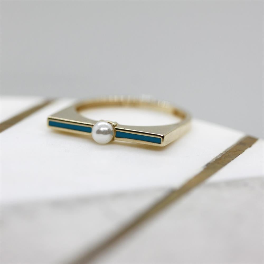 Sarı Altın 14 Ayar Blue Line Yüzük - Tac diamond - Sarı altın - inci yüzük - pırlanta - Yüzük -pırlanta yüzük - inci yüzük - yüzük - yüzükler - altın yüzük modelleri