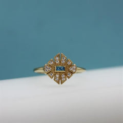 Sarı Altın 14 Ayar Antique Blue Yüzük - Sarı altın - inci yüzük - pırlanta - Yüzük -pırlanta yüzük - inci yüzük - yüzük - yüzükler - altın yüzük modelleri