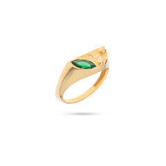 14 Ayar Sarı Altın Vintage Emerald Yüzük