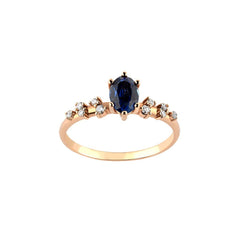 Rose Altın 14 Ayar Oval Safir Pırlanta Yüzük